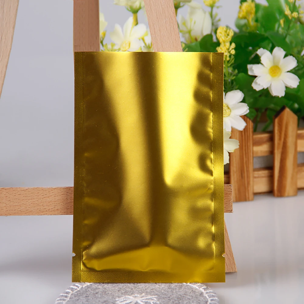 Food grade accept customized design printed three side heat seal aluminum foil golden foil packaging bag