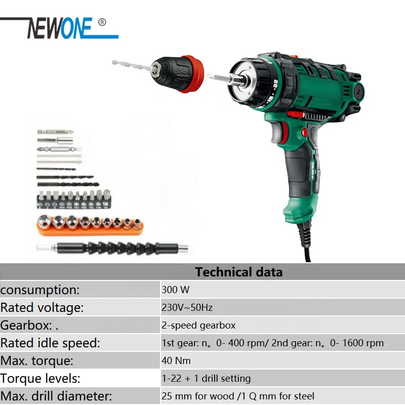 40 N.m Corded Power Drill in Electric Drills with 10mm Quick-Release Chuck,4m Cord Screwdriver Accessory,230V Torque Drill Tool