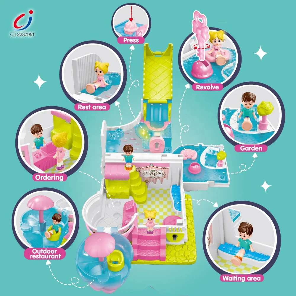 Casa de munecas coffee candy kids plastic small doll houses pretend play diy doll house miniature furniture doll house kits