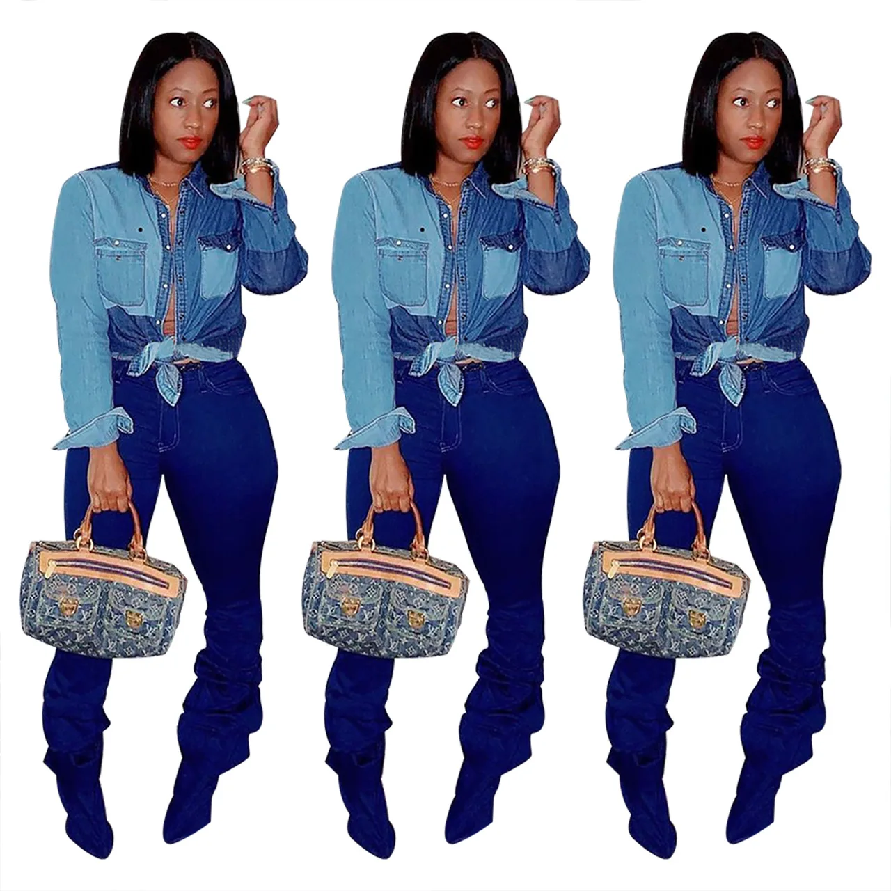 
2020 Women clothing summer fashion stitched denim plus size t shirts 