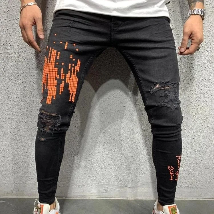 
new arrival black sport ripped denim jeans for men 