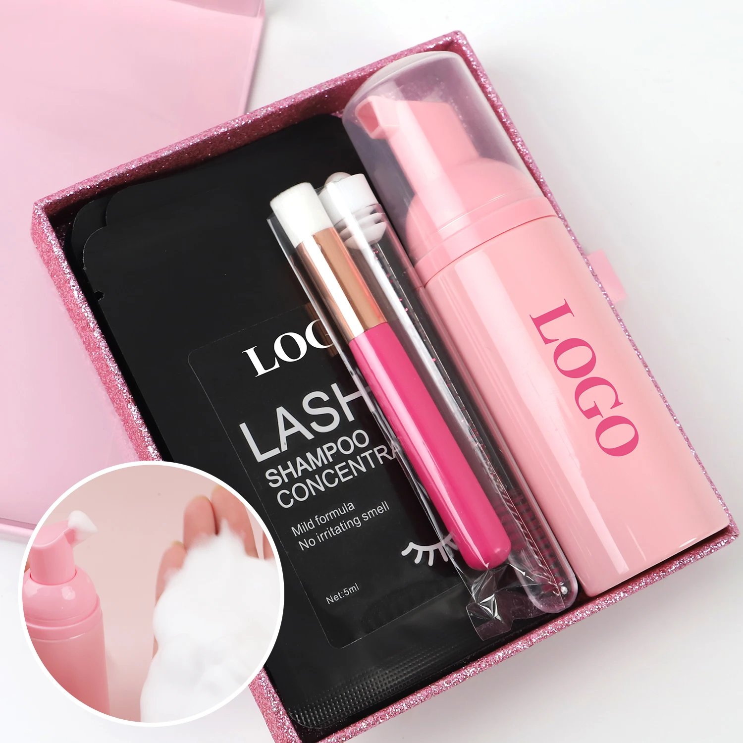 New Arrival Eyelash Lash Cleanser Shampoo Concentrate Lash Extension Foam Shampoo Kit with Logo
