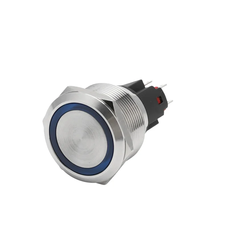 High Current 20A 25mm IP67 waterproof momentary self-locking 1NO1NC high round ring ledmetal push button switch with 4pins