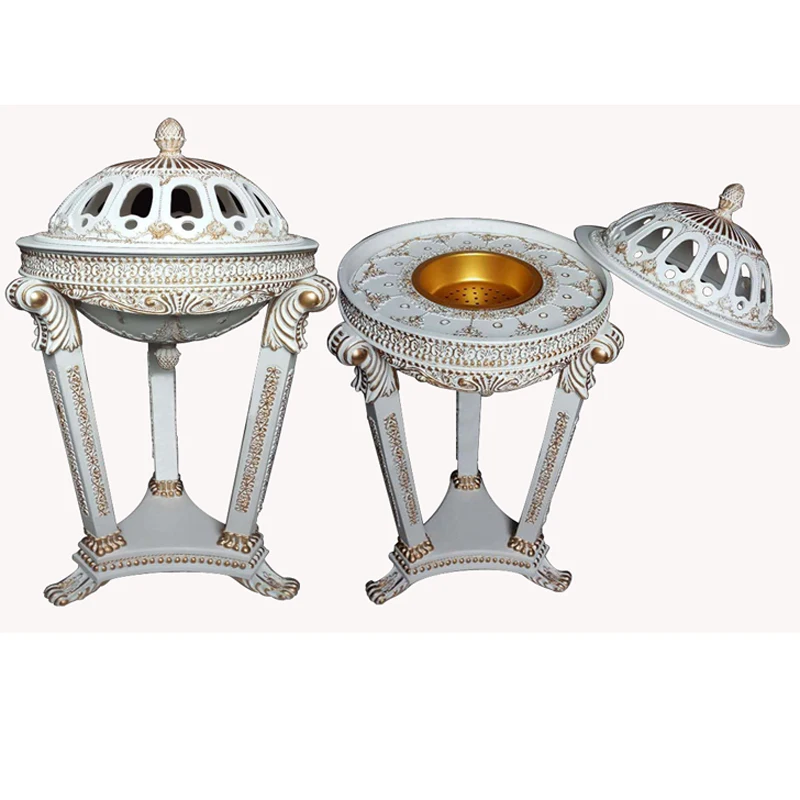 
2020 Arabic style Luxury New design high quality engraved matted finishing lacquered white arabian wooden incense burner 