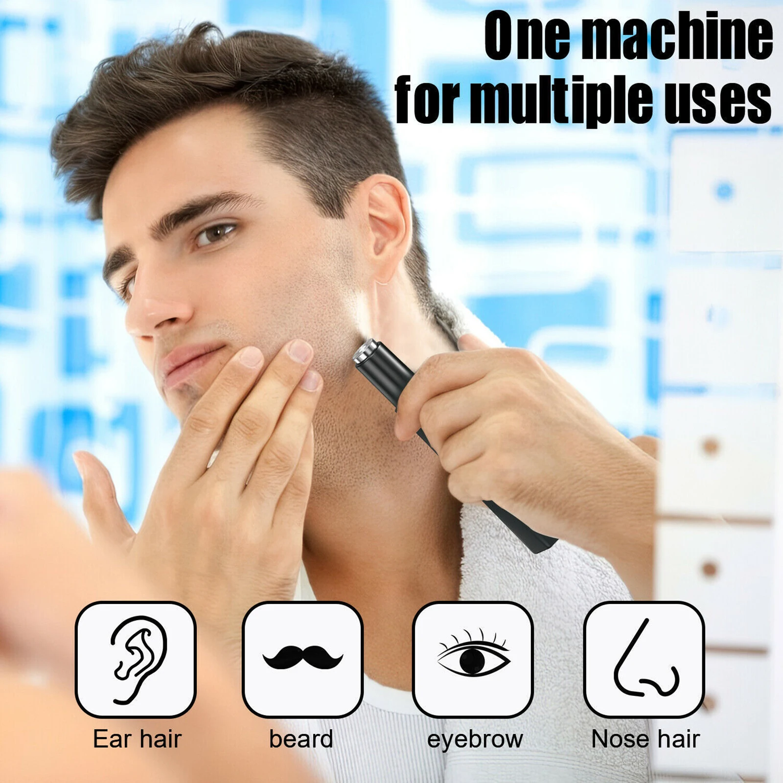 Electric Nose Hair Trimmer Multi Purpose Nasal Ear Hair Beard Shavers Eyebrow Remover with Detachable Stainless Steel Cutter Hea