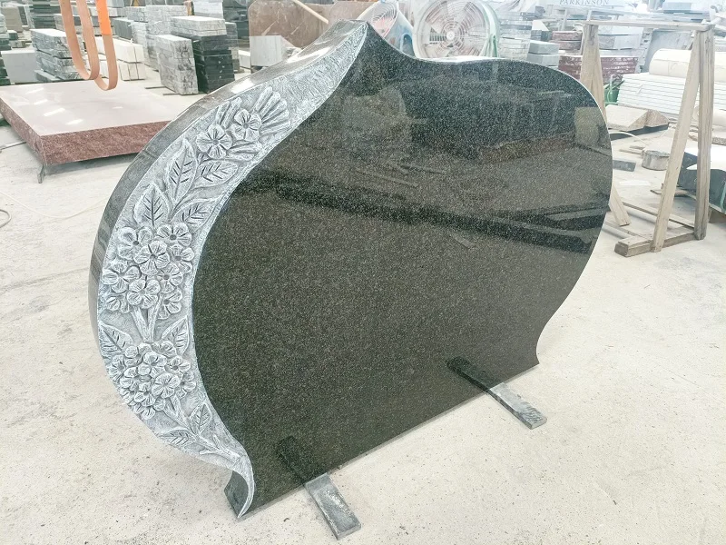 Modern USA Granite Cemetery Memorial Grave Headstone Monument With Carved Rose For Sale