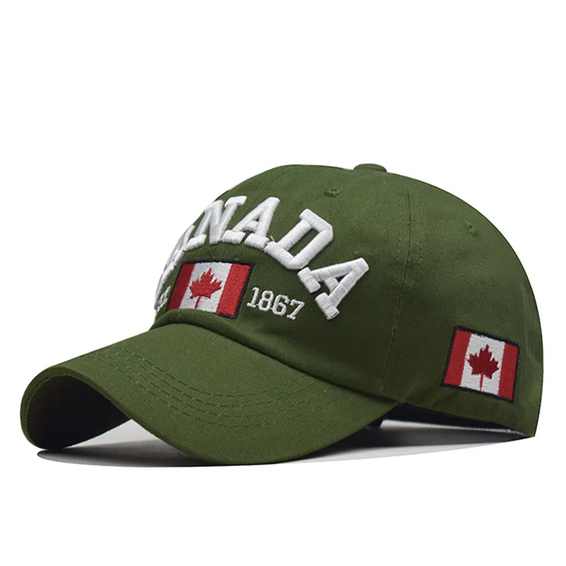 High Quality Outdoor Canada Flag Washed Cotton Baseball Cap Embroidery Logo Wash Cotton Unstructured Sports Dad Hat