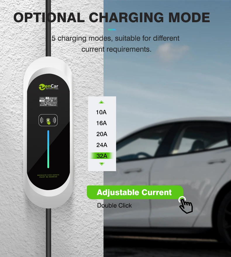 32A GBT charger 22kw Zencar Model E GB Mobile ev Chargers connector with temperature sensor