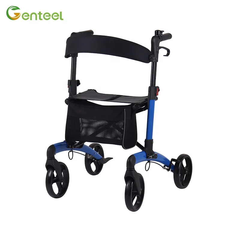New Arrival Aluminum Rollator Double Folding Walker Rollator 4 Wheel Walking Rollator For Adults