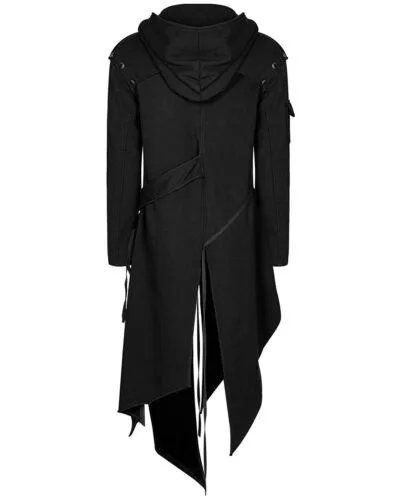 Vintage Gothic Steampunk Renaissance Man Jacket Medieval Autumn Hooded Zipper Coat Costume for Men Plus Size Black Strap Tuxedo