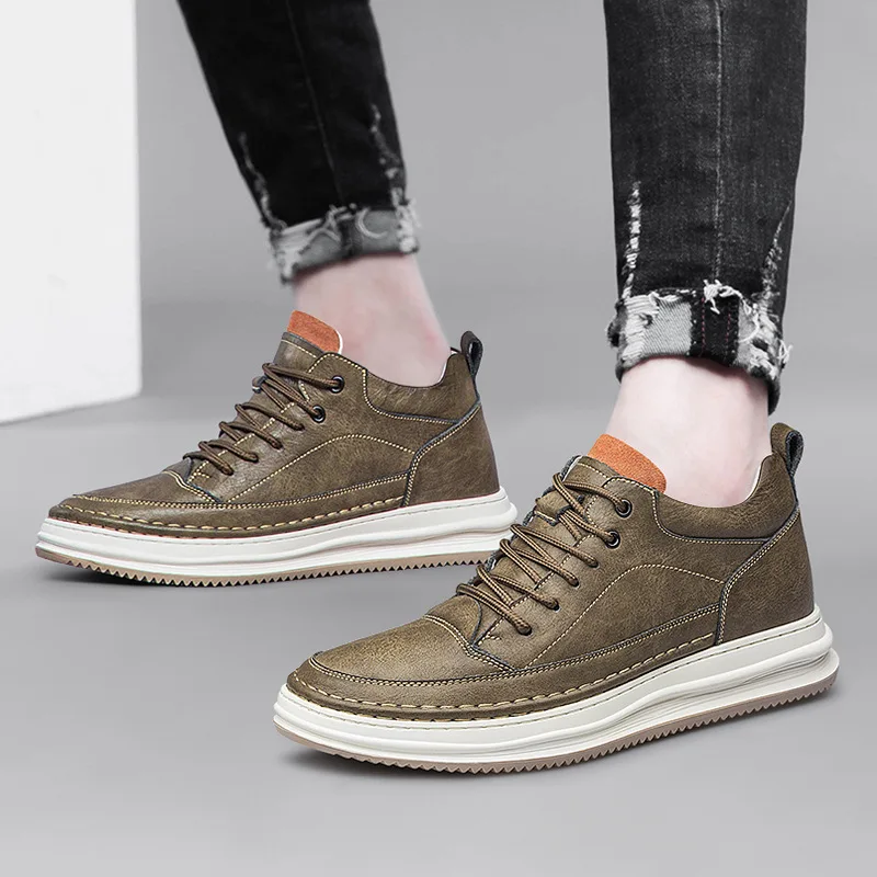 High quality wholesale elevator door shoes 8cm for men casual leather sneaker height increasing brand cheap hot sale