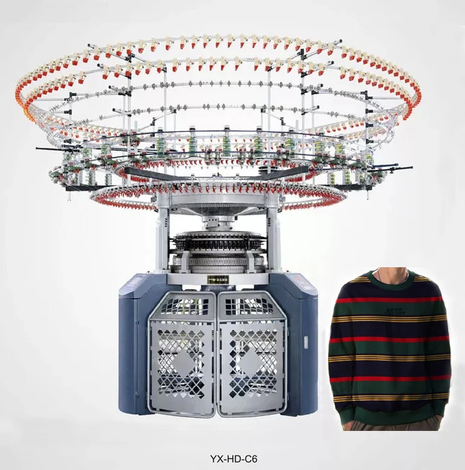 Тайваньская фабрика сертификат CE компьютеризированная полосатая жаккардовая круглая вязальная машина 4-6 цветов одиночная Джерси для