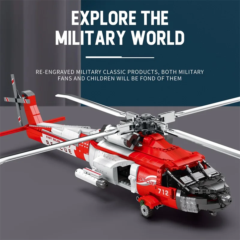 Reobrix 33026 HH-60J Rescue Aircraft model Building Block Bricks MOC Technical Educational Aircraft Block Toys for Boy Toys Gift