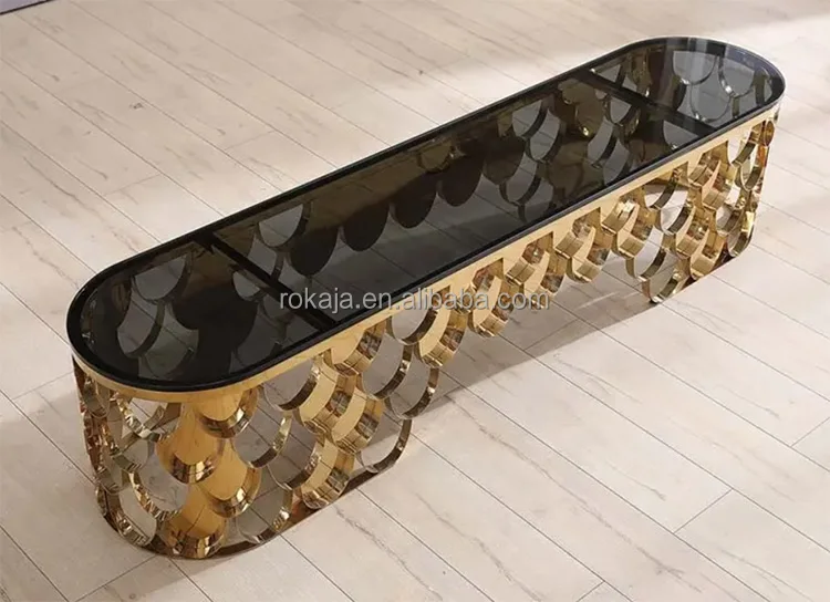 Luxury Wedding Dining Table Set Hotel Event 8 10 People Oval Shape Fish Scales Gold Stainless Steel Manger Mirror Buffet Table