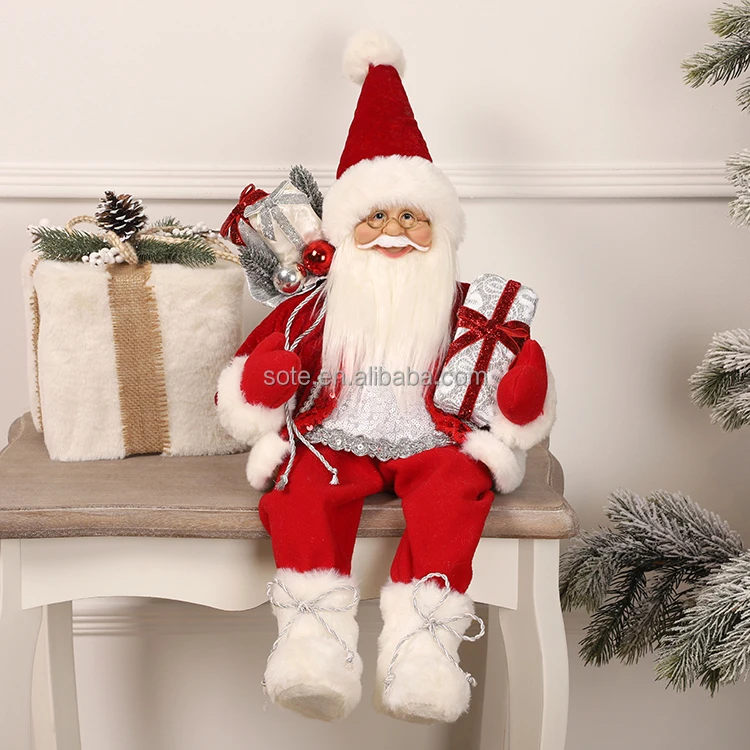 SOTE Wholesale Red Santa Claus Robe Christmas Figurines Doll 30/45/60/90/120CM Standing and Sitting Xmas Santa