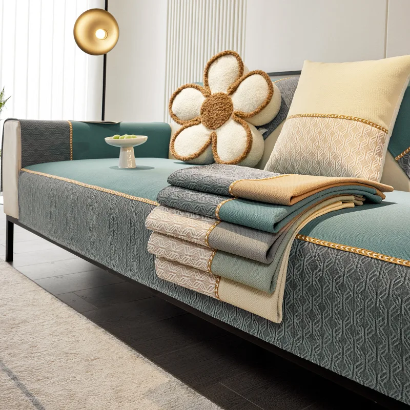 Non-slip Custom Particles Simple Modern Sofa Cushion Multi-size Fabric Comfortable Chenille Couch Cover