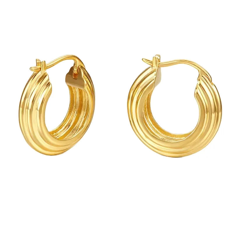 Wholesale 18K Gold Plated Silver Huggie Earrings for Lady Fashion Jewelry Anniversary Gift Women