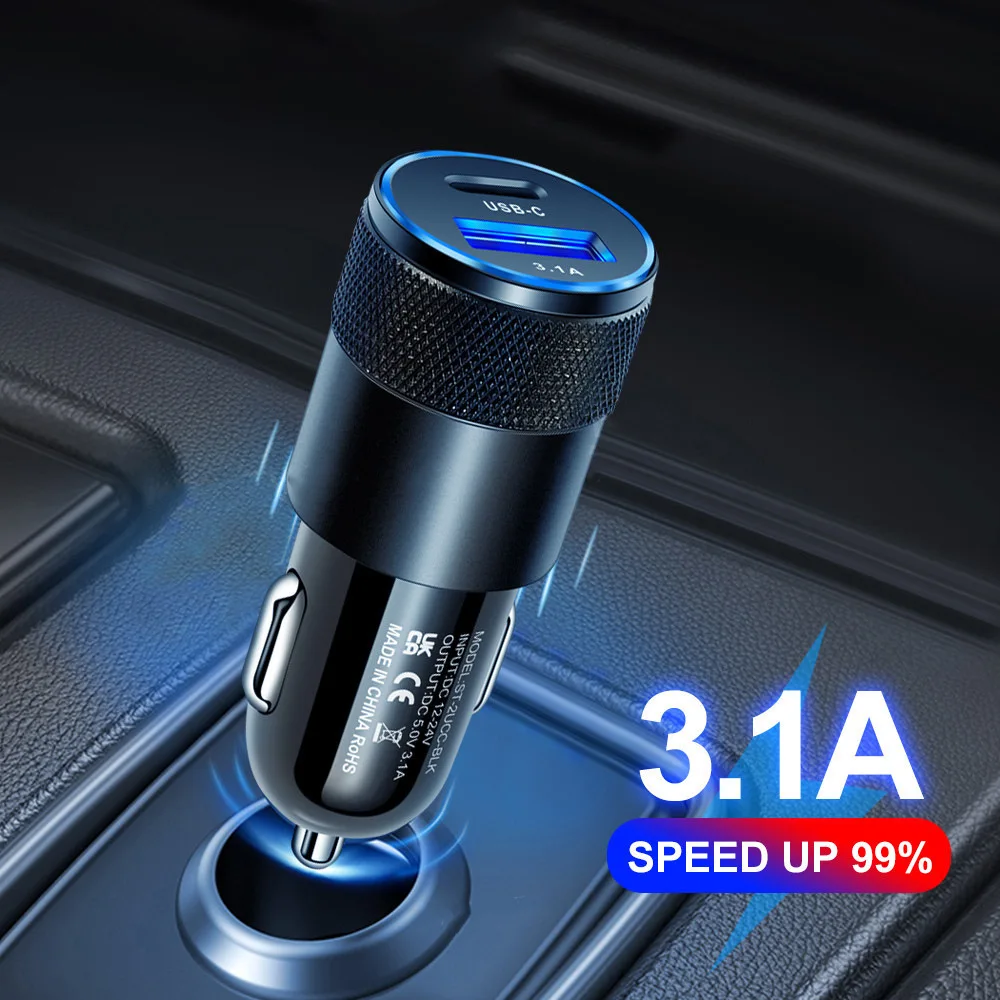 High Quality 18w Fast Charging 2 Ports Led Lights Mini Portable Car Chargers Fast Car Chargers For Phone