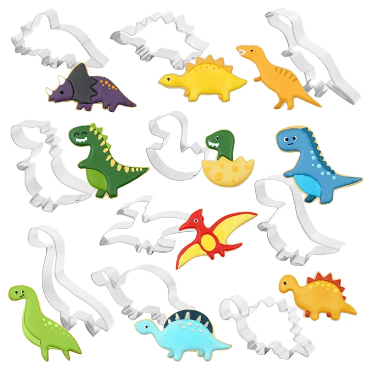 Stainless Steel Dinosaur Cookie Cutter Mould Set 10 Pcs Cake Decorating Tools Baking Mold 3D Mini Biscuit Cutters Molds For Kids