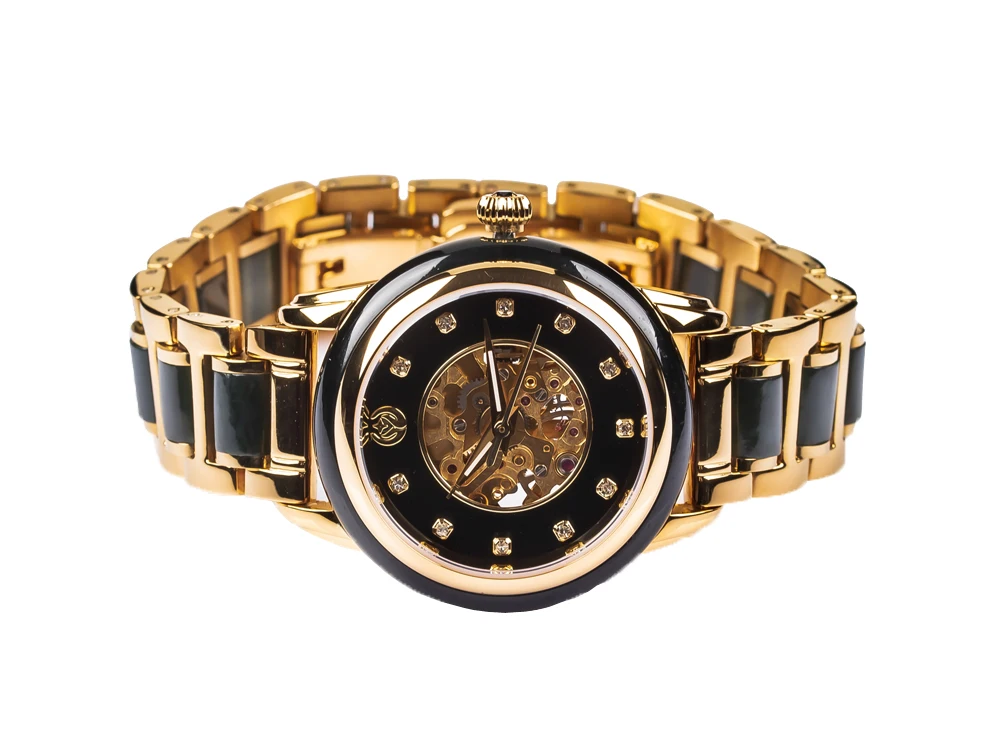 Collected Value Luxury Fashion Black Jade Watch Black Jade Stone Stainless Steel Mechanical Wrist Watches for Men