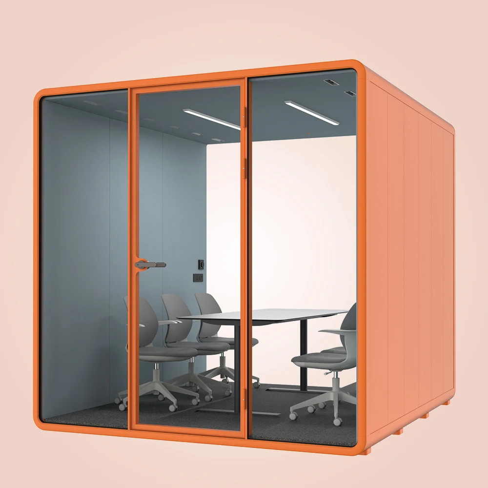 Movable office meeting pod soundproof working pod for 6 people seats
