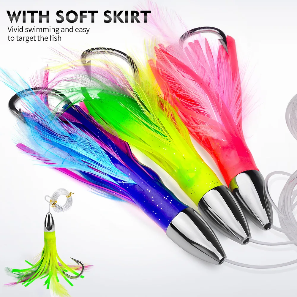 Metal Trolling Skirt Tuna Lures 15cm/48g Sinking Boat Biomimetic Squid Lure Bait Bird Tuna Mahi Sea Trolling Fishing Bait