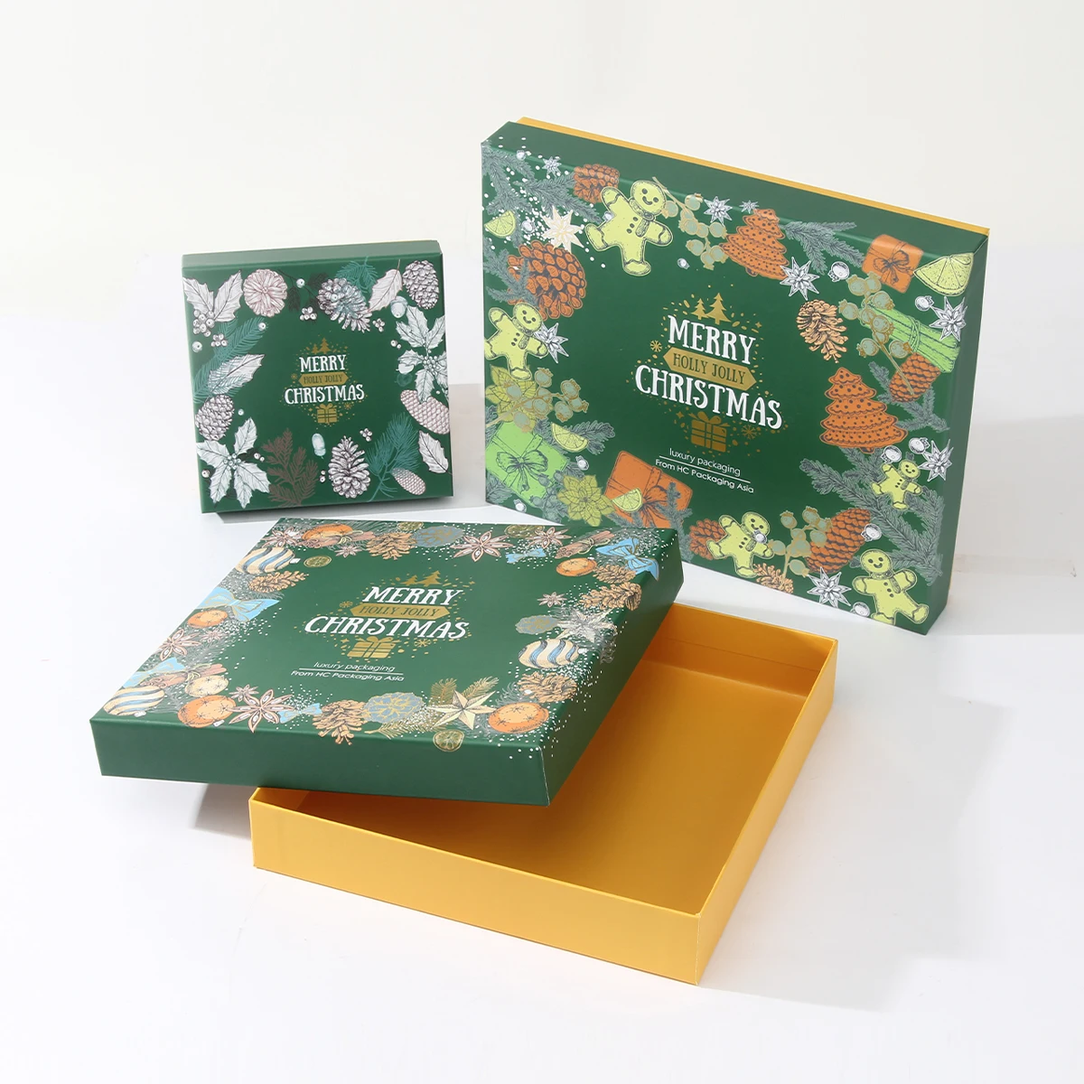 Customized Chocolate Donuts Cookie rectangle green food gift boxes for Gold paper lined packaging