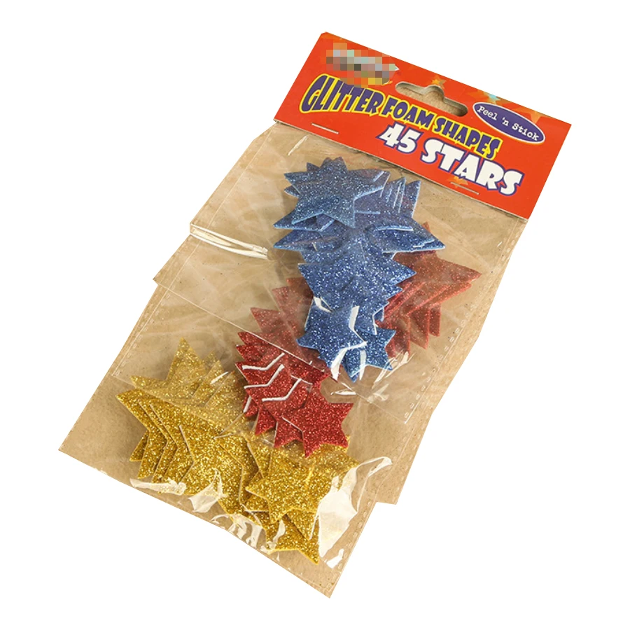 die cut shapes custom Adhesive star sticker EVA glitter sticker for kids glitter foam shapes