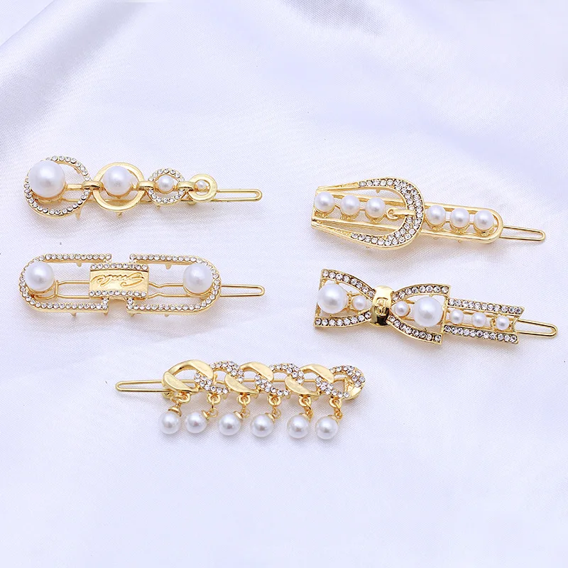 BELLEGIRL Korean attractive pearl metal hair clips accessories women elegant rhinestone bow frog grips hair pins