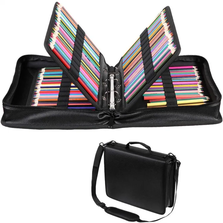 Цветной держатель для карандашей из искусственной кожи с 210 отделениями, вместительная сумка для ручек, маркер, сумка для переноски, сумка-тоут через плечо, пеналы для девочек
