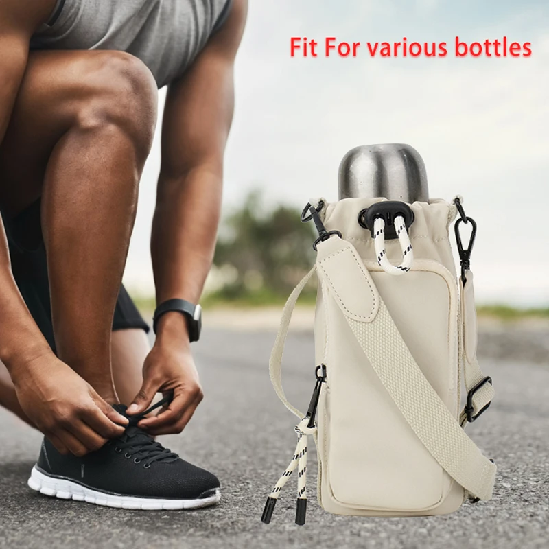 Adjustable Strap Nylon Water Bottle Carrier Bag with Zipper Pocket Print Water Bottle Holder Cup Covers
