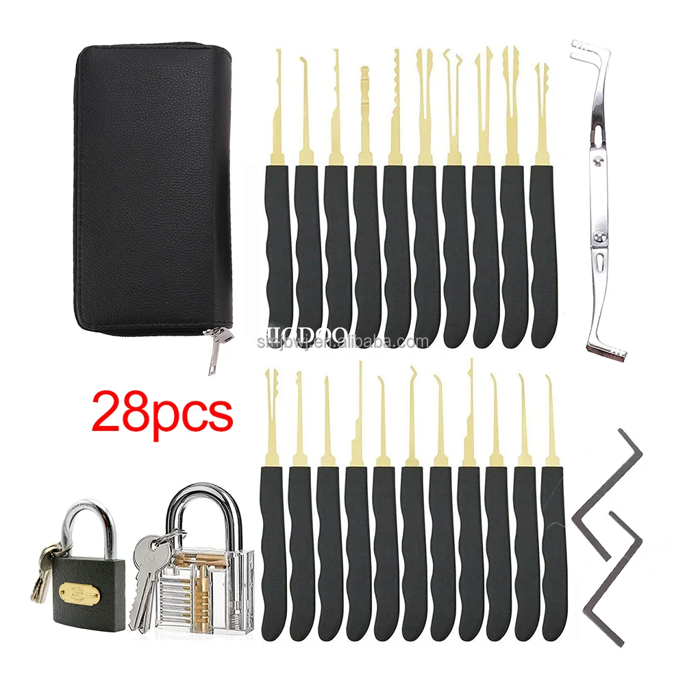 
28pcs Stainless Steel practice picking kit locksmith tools lock pick set with transparent practice padlock tool 
