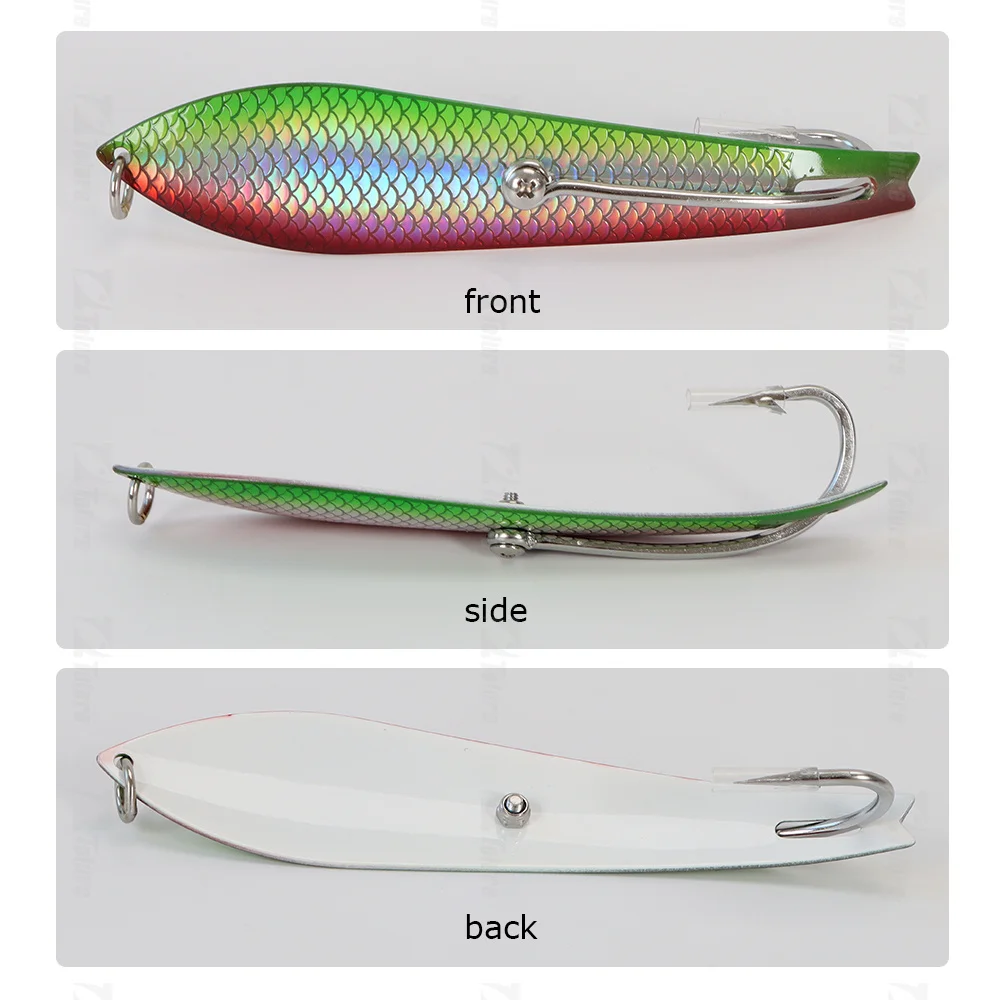 Trolling  Spoon lure 40g 14cm Fish scale laser design Stainless Steel Metal Spoon Lures with Screw style