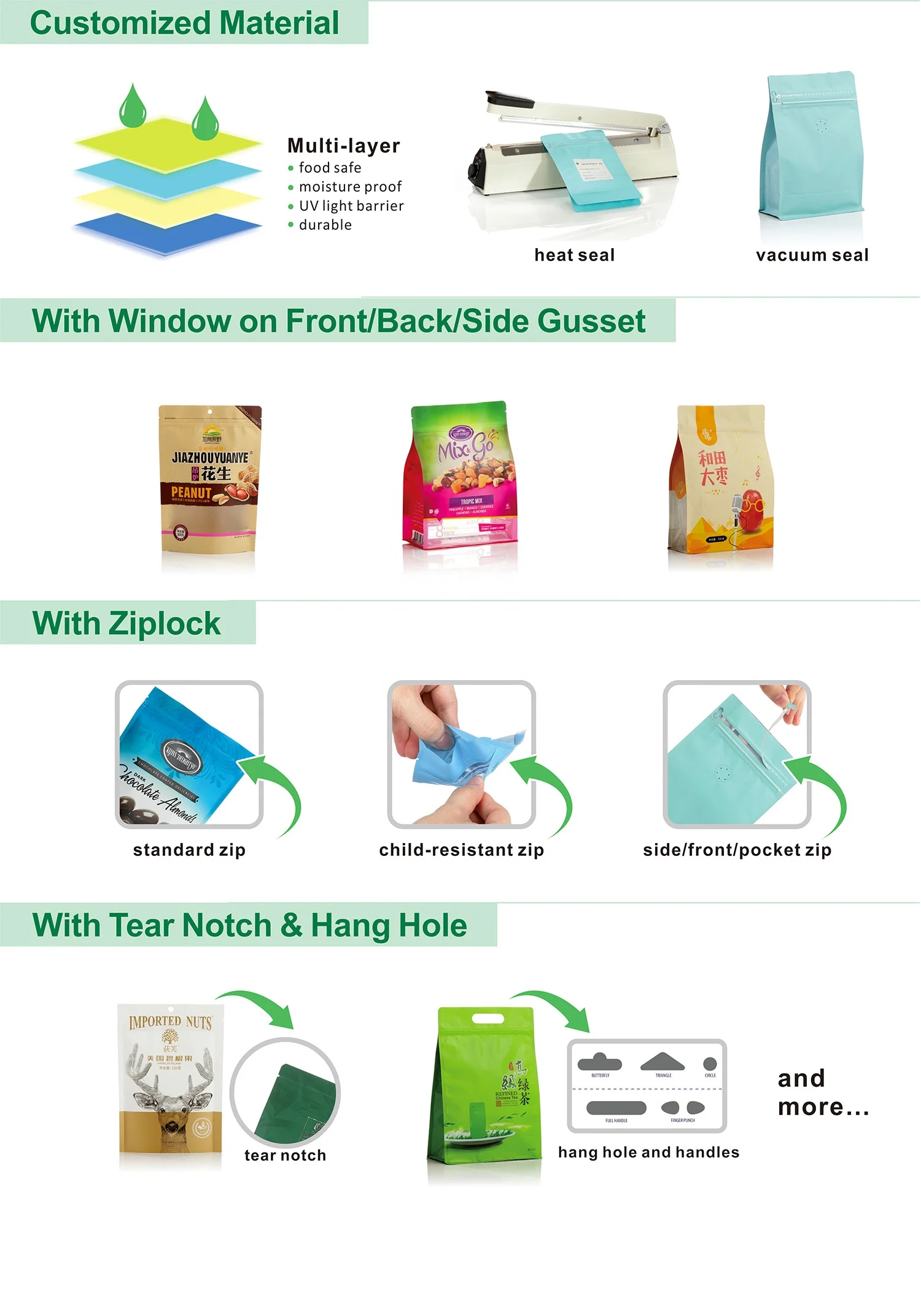 Custom flat zip lock kraft paper biscuits snack food packaging paper bag with logo for snack packaging