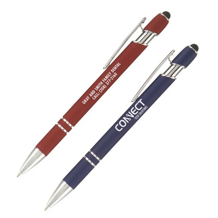 Wholesale New Soft Touch Screen Stylus  Metal Ball Pen With Engraved Custom Logo Multi Color 1.0 mm Writing Width For Gift