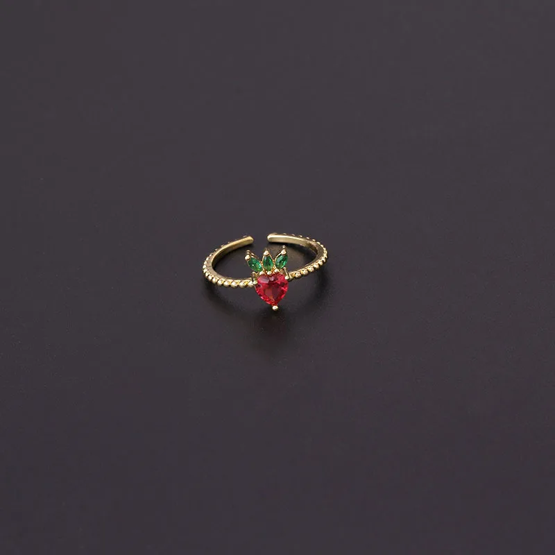 New Arrivals Gold Ring Fruit Finger Rings Gold Plated Adjustable Zircon Ring for Women Girls