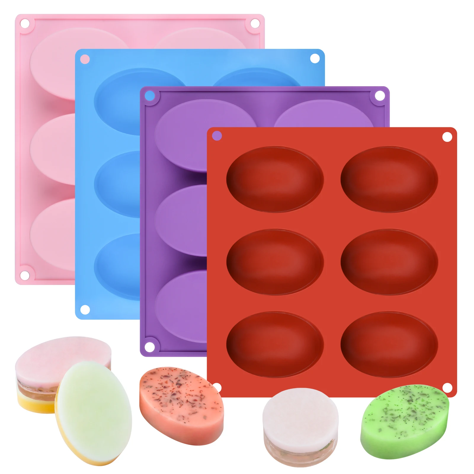 Wholesale custom making nonstick 6 cavity soap mould bpa free homemade craft oval silicone soap molds