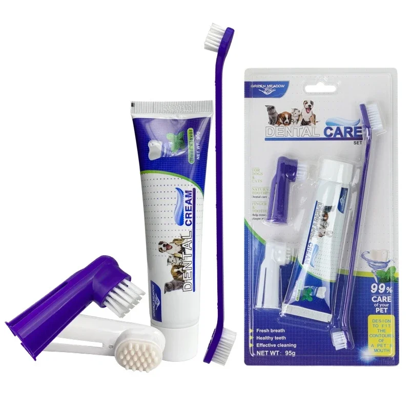Qbellpet Manufacturer Wholesale 4 in 1 Beef flavored toothpaste Cat and Dog Tooth Care Finger toothbrush toothpaste set