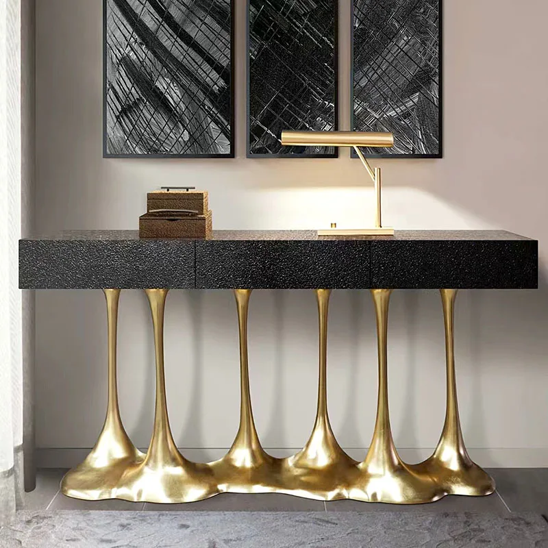 Modern simple console table pure copper villa living room metal cabinet decorative entrance