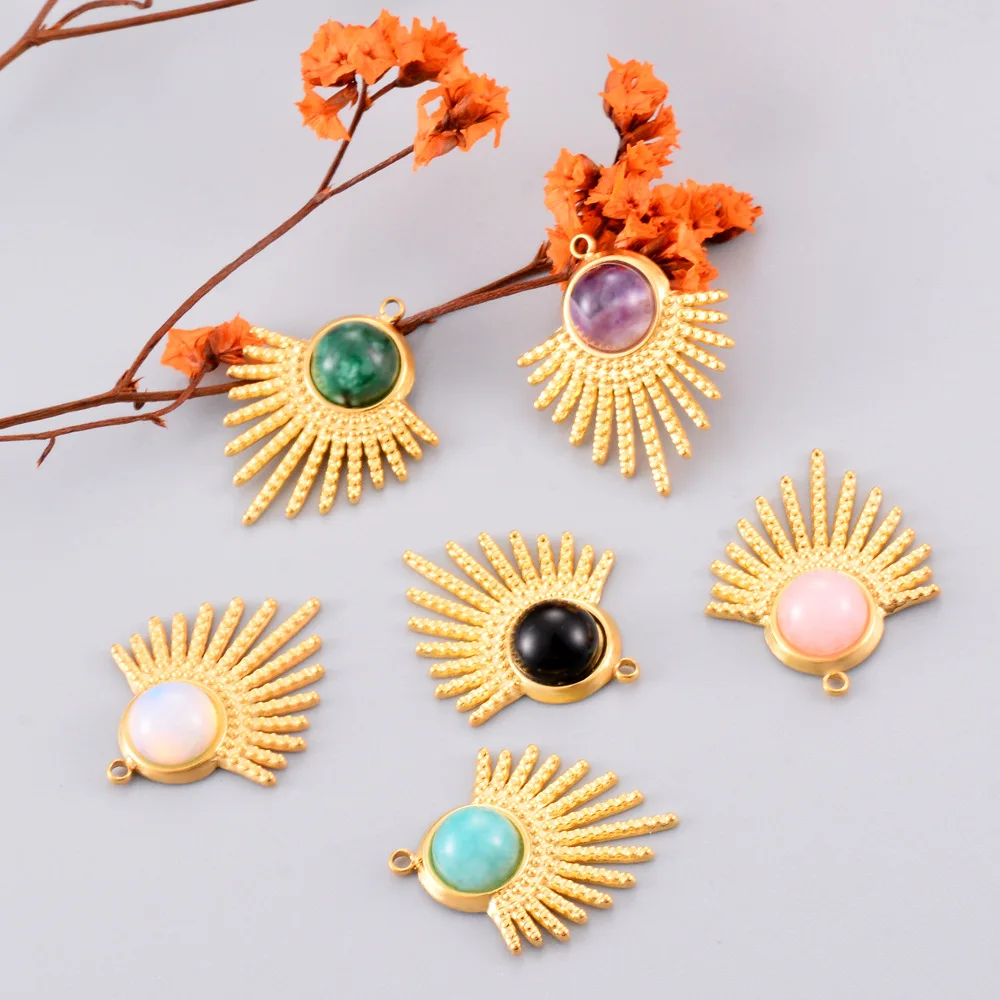 NEW Sun Style 18K Gold Plated Stainless Steel Natural Stone DIY Charms Accessories For Earring Pendant Jewelry Making