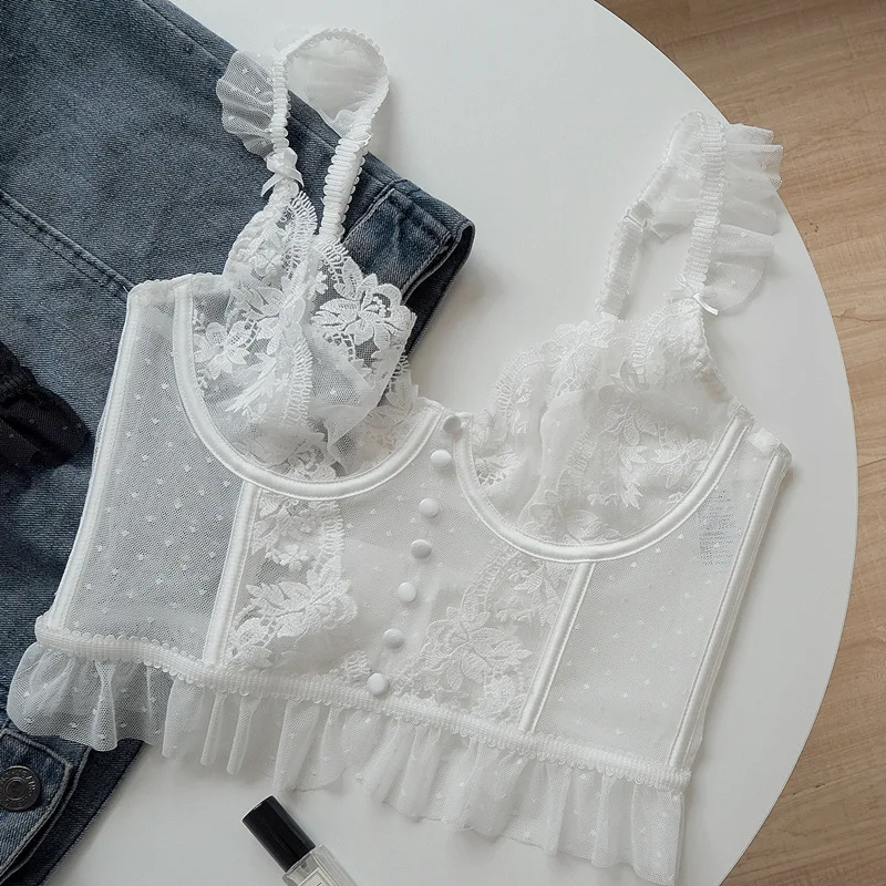 QY5172 New Product Ideas 2024 Summer Women Clothes Set Sexy Lace Bra Tops+Fringed Denim Shorts Set