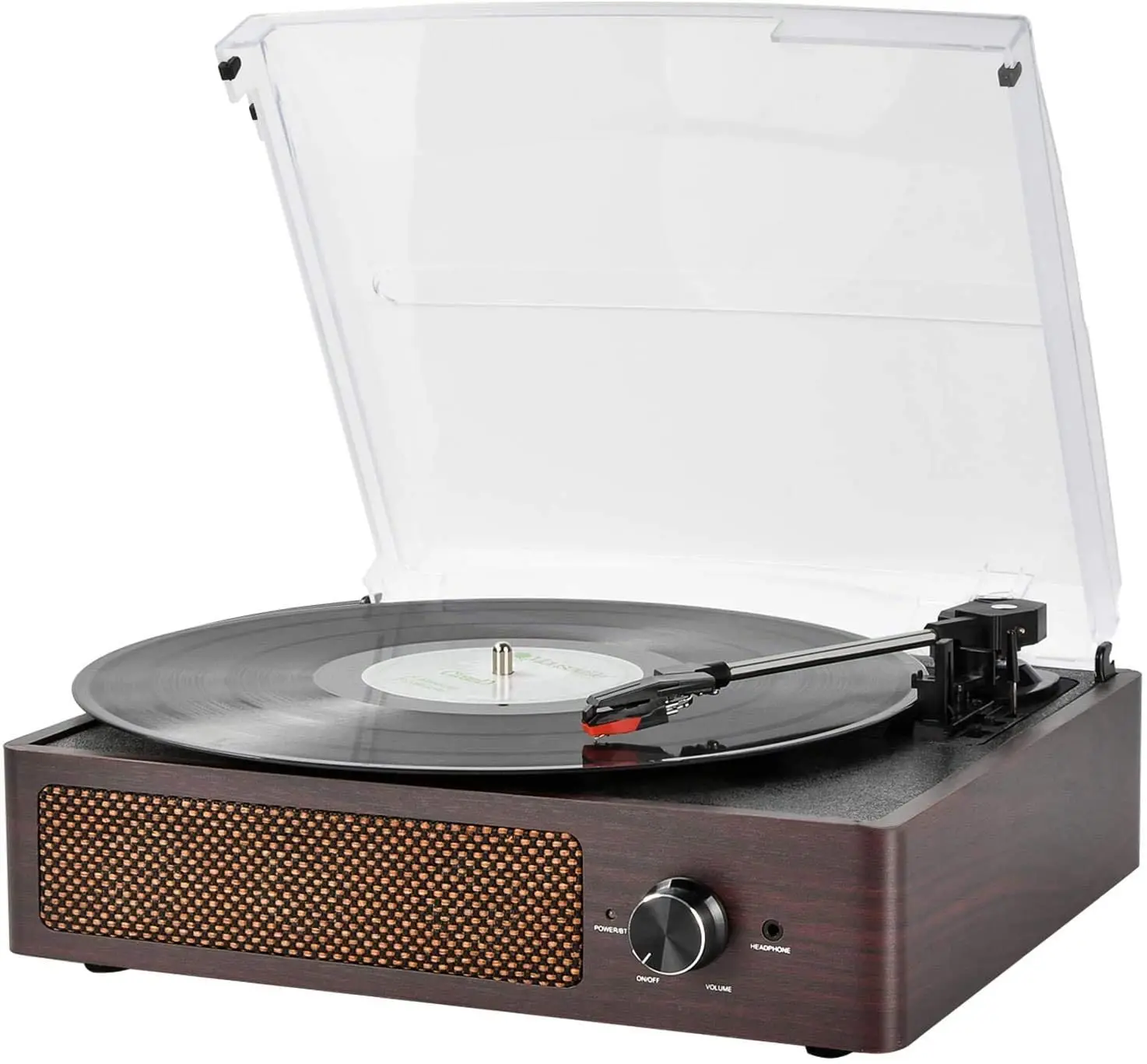 Brown Wooden Record Player wireless  3-Speed USB Turntable player Vintage Vinyl Record Players Built-in Stereo Speakers