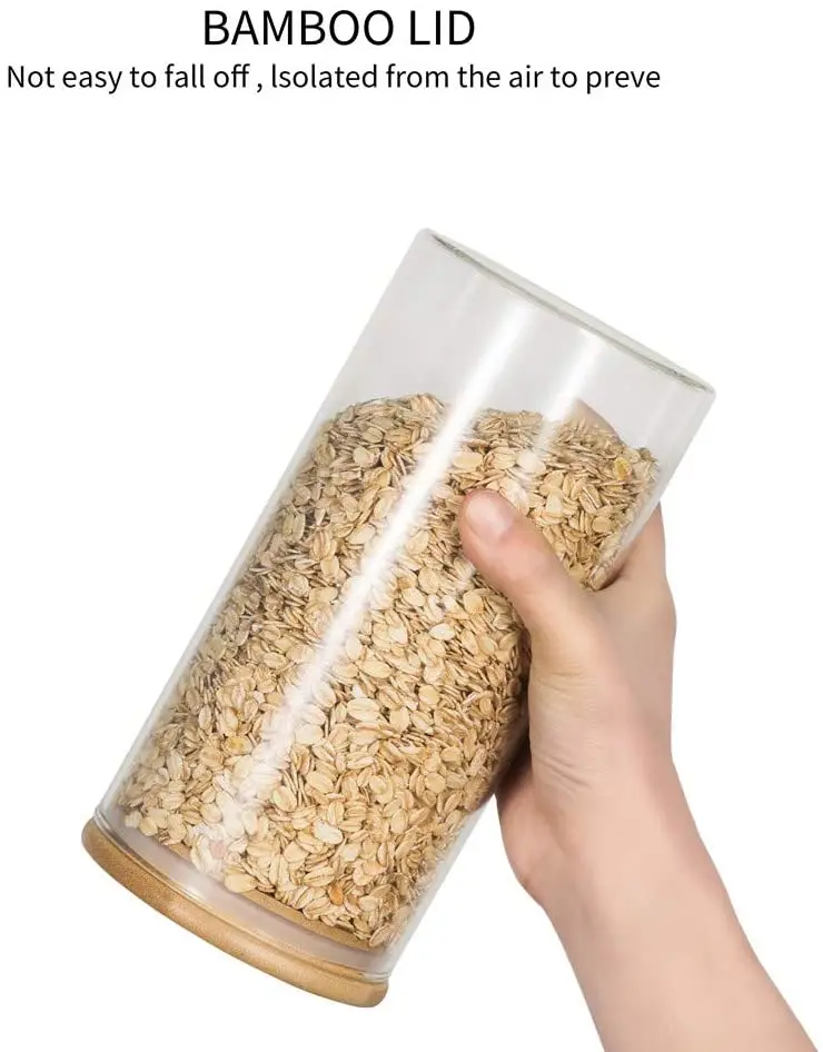 IKOO clear airtight 8 oz large glass jar with real bamboo lid for noodles flour cereal coffee beans