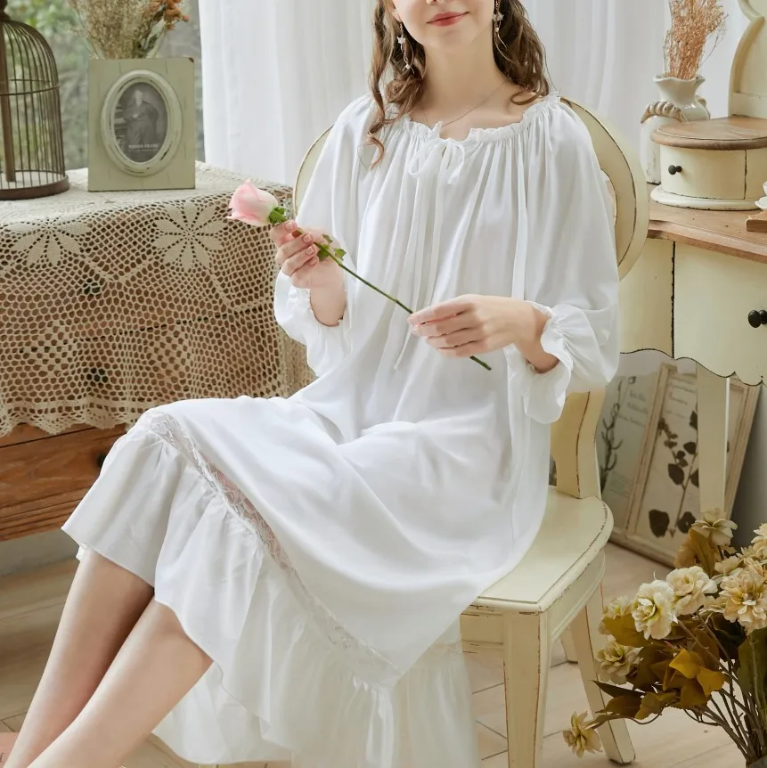 Пикантная ночная рубашка с длинным рукавом женская одежда для сна зимняя розовая хлопковая кружевная тонкая Свободная Домашняя