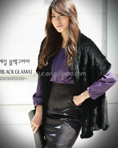 YR101 Lady High end Shawl Women Elegant Hand knitted Genuine Mink Fur Cape