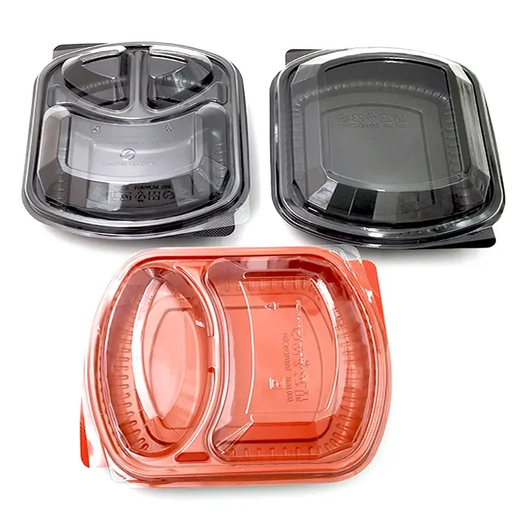 Meal Prep food Packaging 2 compartment Microwavable plastic food container with Lid take out Disposable Lunch bento Box