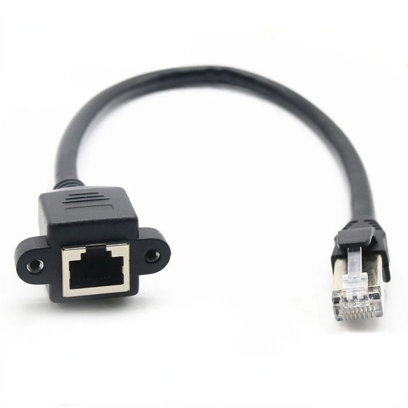 Custom 1m 2m 3m 8p8c Rj45 Panel Mount Screw Utp Ethernet Lan Cable Rj45 Cat5e Cat 6 Cat6e Male To Female Network Extension Cable