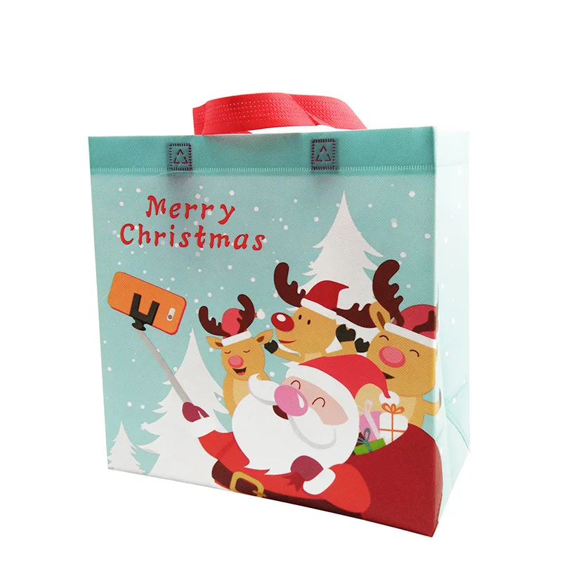 Factory Direct Merry Christmas Non Woven Laminated Bag Christmas Shopping Bags with 2 Size