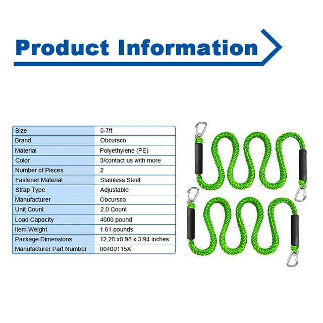5-7ft Durable Strong Bungee Dock Line Rope Customized Size Logo for Boat Marine Supplier