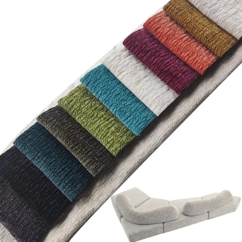 Factory supply new stock lot soft comfortable 530gsm 100% polyester crepe style chenille jacquard fabric for sofas amd textile